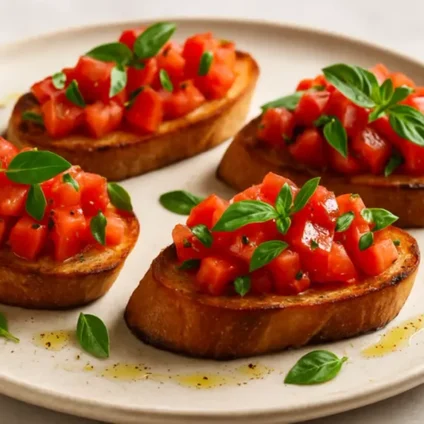 Bruschettas de tomate com manjericão