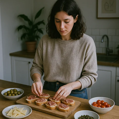 Mulher preparando petiscos em casa